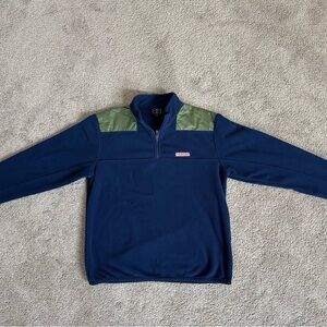Vineyard Vines Navy and Olive Quarter-Zip Fleece